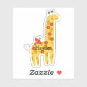 Individuelle Name Giraffe & Bird Yellow Laptop Aufkleber (Blatt)