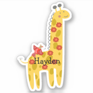 Individuelle Name Giraffe & Bird Yellow Laptop Aufkleber