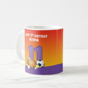 Individuelle Name Girl 11. Geburtstag Sportbälle Kaffeetasse