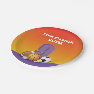 Individuelle Name Girl 9. Geburtstag Sportbälle Pappteller