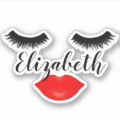 Individuelle Name Girl Lips and Lashes Aufkleber (Vorderseite)