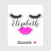 Individuelle Name Girl Lips and Lashes Pink Aufkleber (Blatt)
