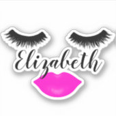 Individuelle Name Girl Lips and Lashes Pink Aufkleber (Vorderseite)