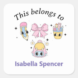 Individuelle Name Girl Niedlich, das gehört Quadratischer Aufkleber