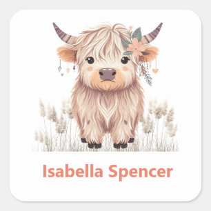 Individuelle Name Girl Niedlich Moderne Hochlandku Quadratischer Aufkleber