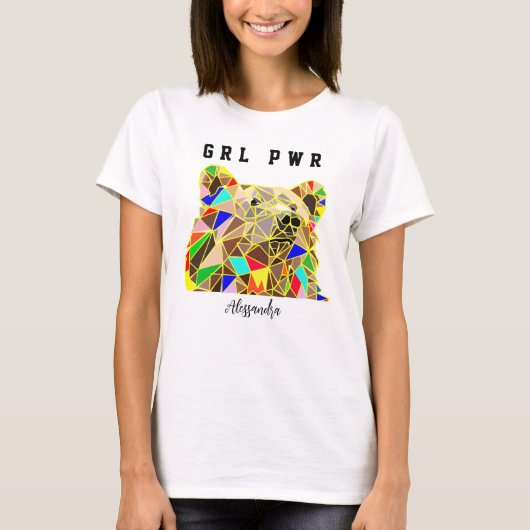 Individuelle Name Girl Power Bear T-Shirt (Vorderseite)