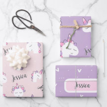 Individuelle Name Girl Unicorn Wrapping Paper Shee
