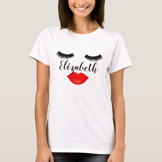 Individuelle Name Girls Lips and Lashes Red T-Shirt (Vorderseite)