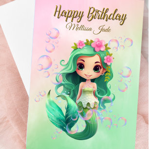 Individuelle Name Girl's Mermaid Geburtstagskarte Karte