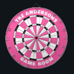 Individuelle Name Girls Pink Black Dartboard Dartscheibe<br><div class="desc">Personalisieren Sie diese rosa und schwarze Dartboard mit Ihrem Familiennamen und Spielzimmer oder festem Datum,  etc. Entworfen für Sie von BlackBerry Boulevard.</div>