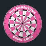 Individuelle Name Girls Pink Black Dartboard Dartscheibe<br><div class="desc">Personalisieren Sie diese rosa und schwarze Dartboard mit Ihrem Familiennamen und Spielzimmer oder festem Datum,  etc. Entworfen für Sie von BlackBerry Boulevard.</div>