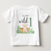 Individuelle Name Girl's Pink Wild One Jungle Anim Baby T-shirt (Rückseite)