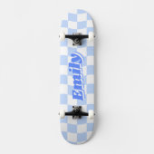 Individuelle Name Girly Blue White Schachbrett Mus Skateboard (Vorderseite)