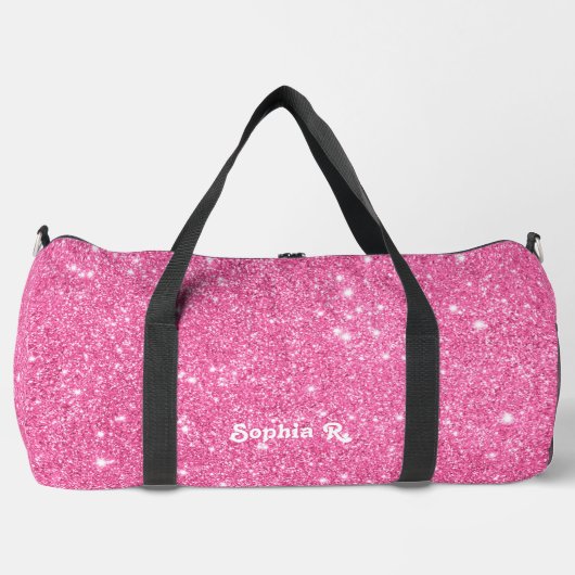 Individuelle Name Girly Imitats Rosa Glitzer Duffle Bag (Vorderseite)