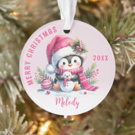 Individuelle Name Girly Penguin Pink Weihnachten Ornament