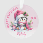 Individuelle Name Girly Penguin Pink Weihnachten Ornament (Vorderseite)