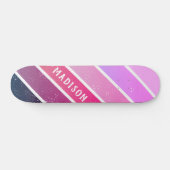 Individuelle Name Girly Pink Lila Streifen Skateboard (Horizontal)