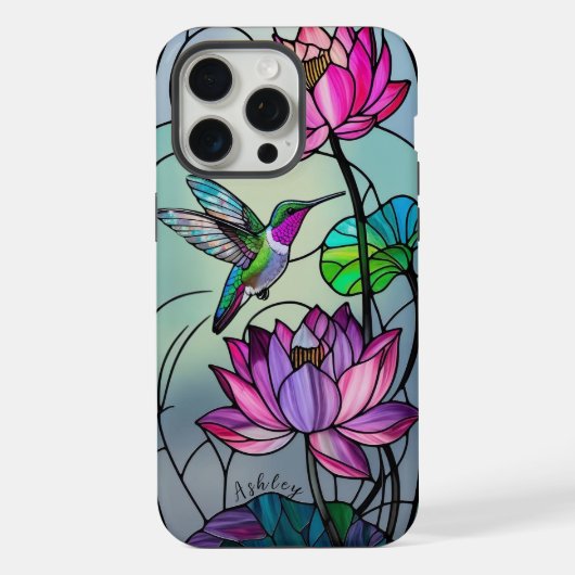Individuelle Name Glass Floral Hummingbird iPhone Hülle (Rückseite)