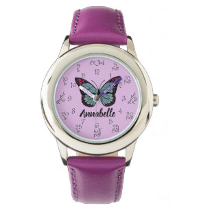Individuelle Name Glitzer Butterfly Lila Kids Gele Armbanduhr
