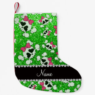 Individuelle Name Glitzer Limone grüne Schädel ros Kleiner Weihnachtsstrumpf