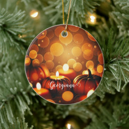 Individuelle Name Glows Pumpkins Autumnal Bokeh-Ef Keramik Ornament