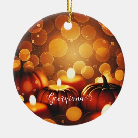 Individuelle Name Glows Pumpkins Autumnal Bokeh-Ef Keramik Ornament (Vorne)