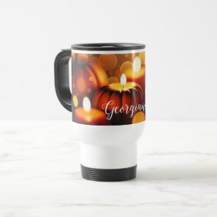Individuelle Name Glows Pumpkins Autumnal Bokeh-Ef Reisebecher