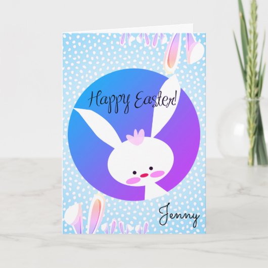 Individuelle Name GLÜCKLICH EASTER Niedlich Bunny Karte (Vorderseite)