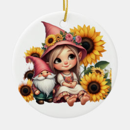 Individuelle Name-Gnome Sonnenblumen Keramik Ornament