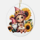 Individuelle Name-Gnome Sonnenblumen Keramik Ornament (Links)