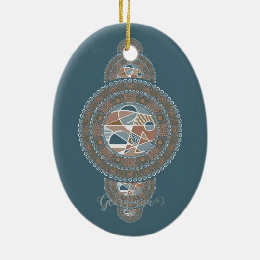 Individuelle Name Gold Aquamarin Abstraktes Orname Keramik Ornament (Hinten)