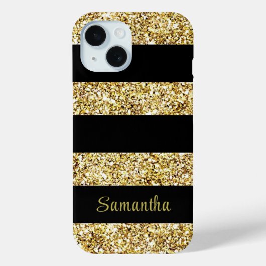 Individuelle Name Gold Glitzer Black Stripes Case-Mate iPhone Hülle (Rückseite)
