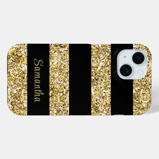 Individuelle Name Gold Glitzer Black Stripes Case-Mate iPhone Hülle (Rückseite (Horizontal))