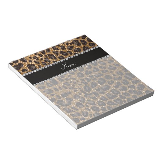 Individuelle Name Gold Glitzer Leopard Notizblock (angewinkelt)