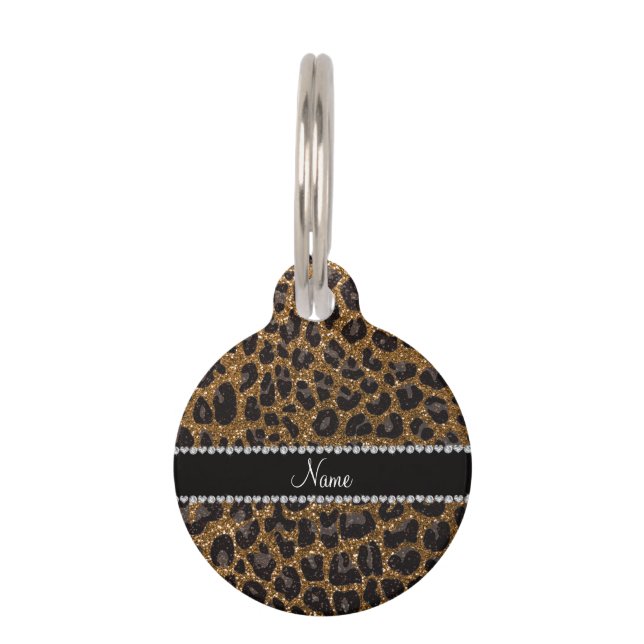 Individuelle Name Gold Glitzer Leopard Tiernamensmarke (Vorderseite)