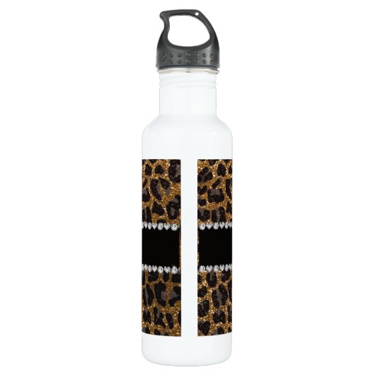 Individuelle Name Gold Glitzer Leopard Trinkflasche (Rückseite)