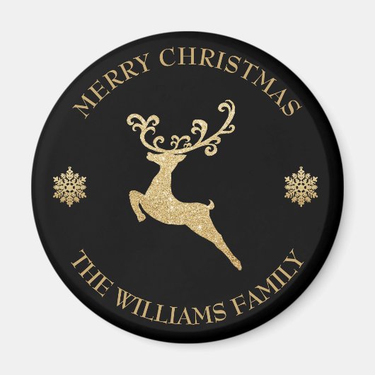 Individuelle Name Gold Glitzer Reindeer Frohe Weih Magnet (Vorne)