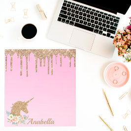 Individuelle Name Gold Glitzer Tropfen Blumenstrau Notizblock