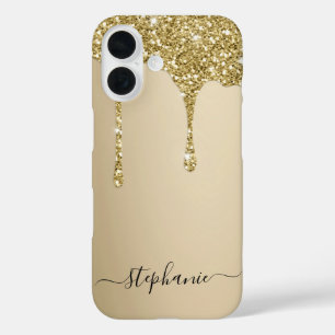Individuelle Name Gold Glitzer Tropfen iPhone 16 Hülle