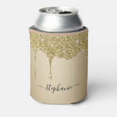 Individuelle Name Gold Glitzer Tropfen Luxe Dosenkühler (Kanne Rückseite)