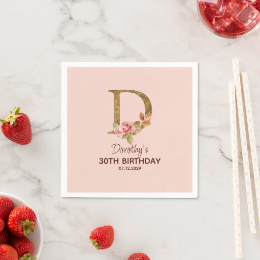 Individuelle Name Gold Rosa Roses Letter D Serviette (Beispiel)