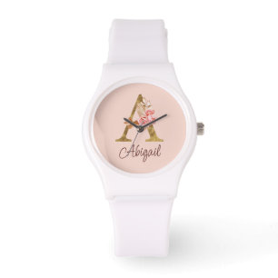 Individuelle Name Goldfolie Rosa Rose Buchstabe A Armbanduhr