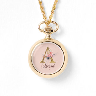 Individuelle Name Goldfolie Rosa Rose Buchstabe A Armbanduhr