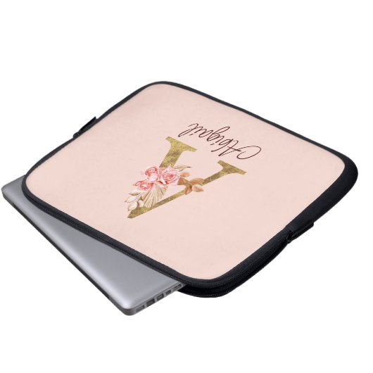 Individuelle Name Goldfolie Rosa Rose Buchstabe A Laptopschutzhülle (Vorne Knopf)