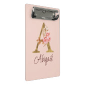 Individuelle Name Goldfolie Rosa Rose Buchstabe A Mini Klemmbrett (Schrägansicht)