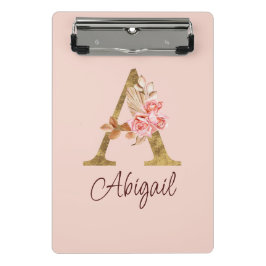 Individuelle Name Goldfolie Rosa Rose Buchstabe A Mini Klemmbrett
