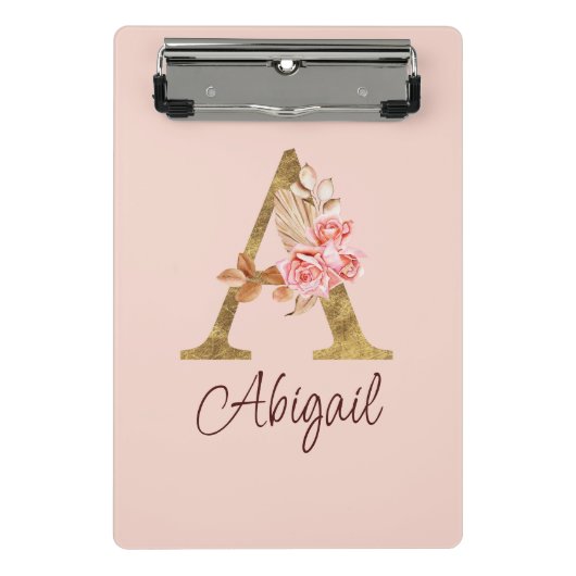 Individuelle Name Goldfolie Rosa Rose Buchstabe A Mini Klemmbrett (Vorderseite)