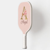 Individuelle Name Goldfolie Rosa Rose Buchstabe A Pickleball Schläger (Links)