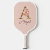 Individuelle Name Goldfolie Rosa Rose Buchstabe A Pickleball Schläger (Rückseite)