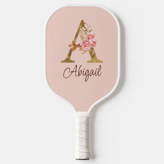 Individuelle Name Goldfolie Rosa Rose Buchstabe A Pickleball Schläger (Vorderseite)